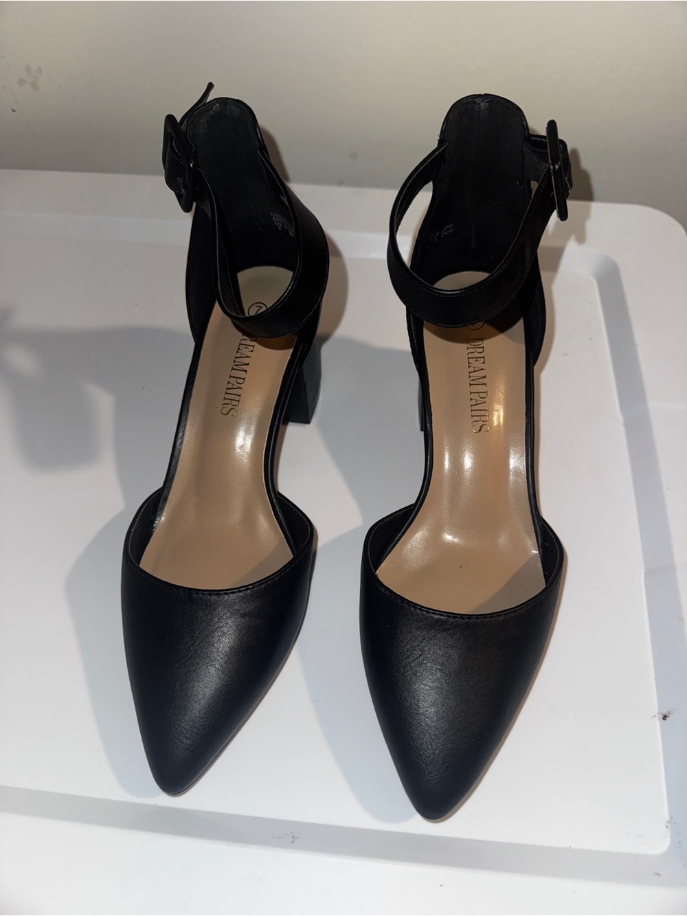 Dream Pairs Black Pointed Ankle-Strap Block Heels